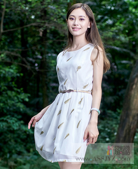 欧衣秀纺无袖连衣裙