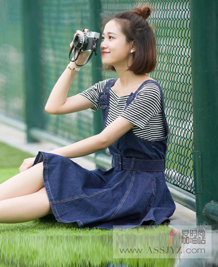 缔花之都无袖中裙牛仔裙