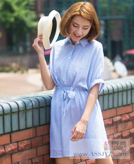 Smen/诗·萌短袖中长裙衬衫裙