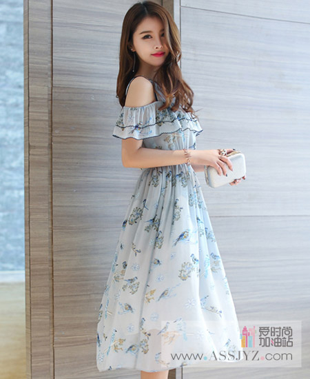妍蝶短袖长裙印花长裙