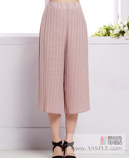 三彩阔腿裤