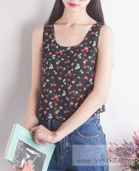 丝烁碎花吊带背心