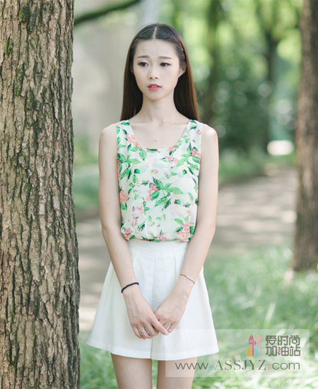 丝烁碎花吊带背心