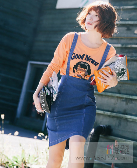 ANGEL CITIZ天使之城背带牛仔裙
