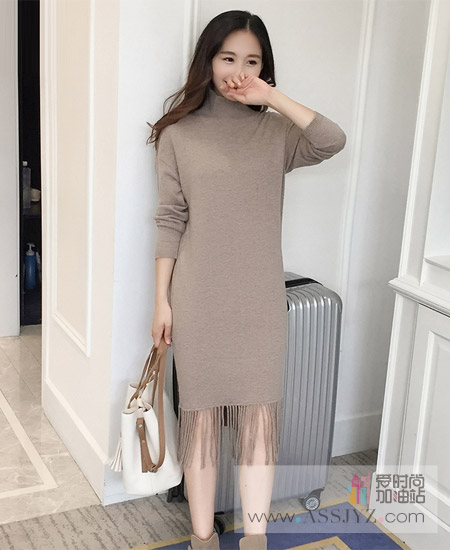 觅雅流苏针织连衣裙